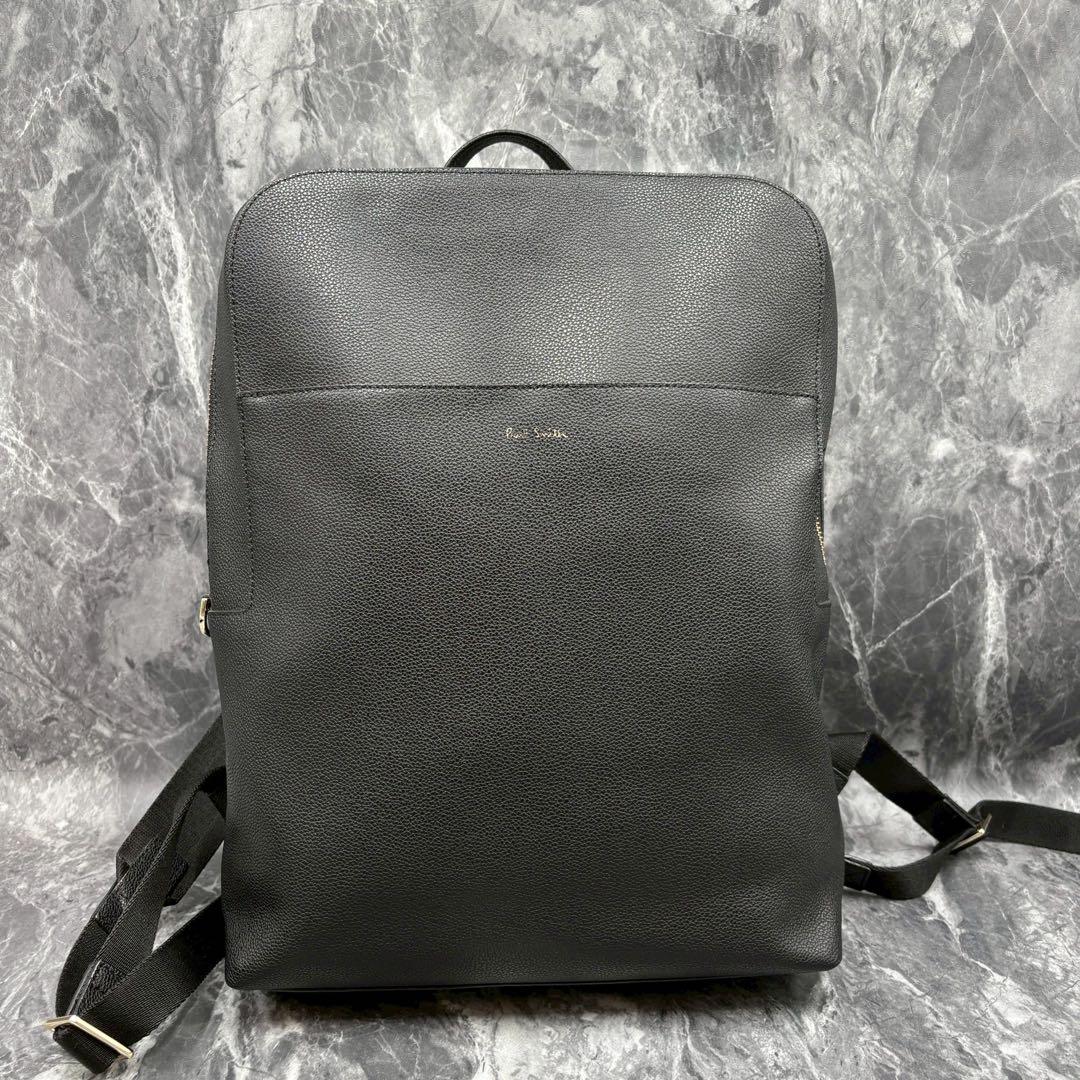 美品✨ポールスミス リュック インレイドストライプ シボ革 黒 現行
