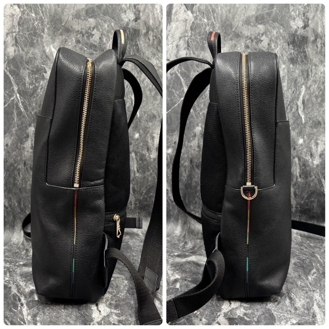 美品✨ポールスミス リュック インレイドストライプ シボ革 黒 現行