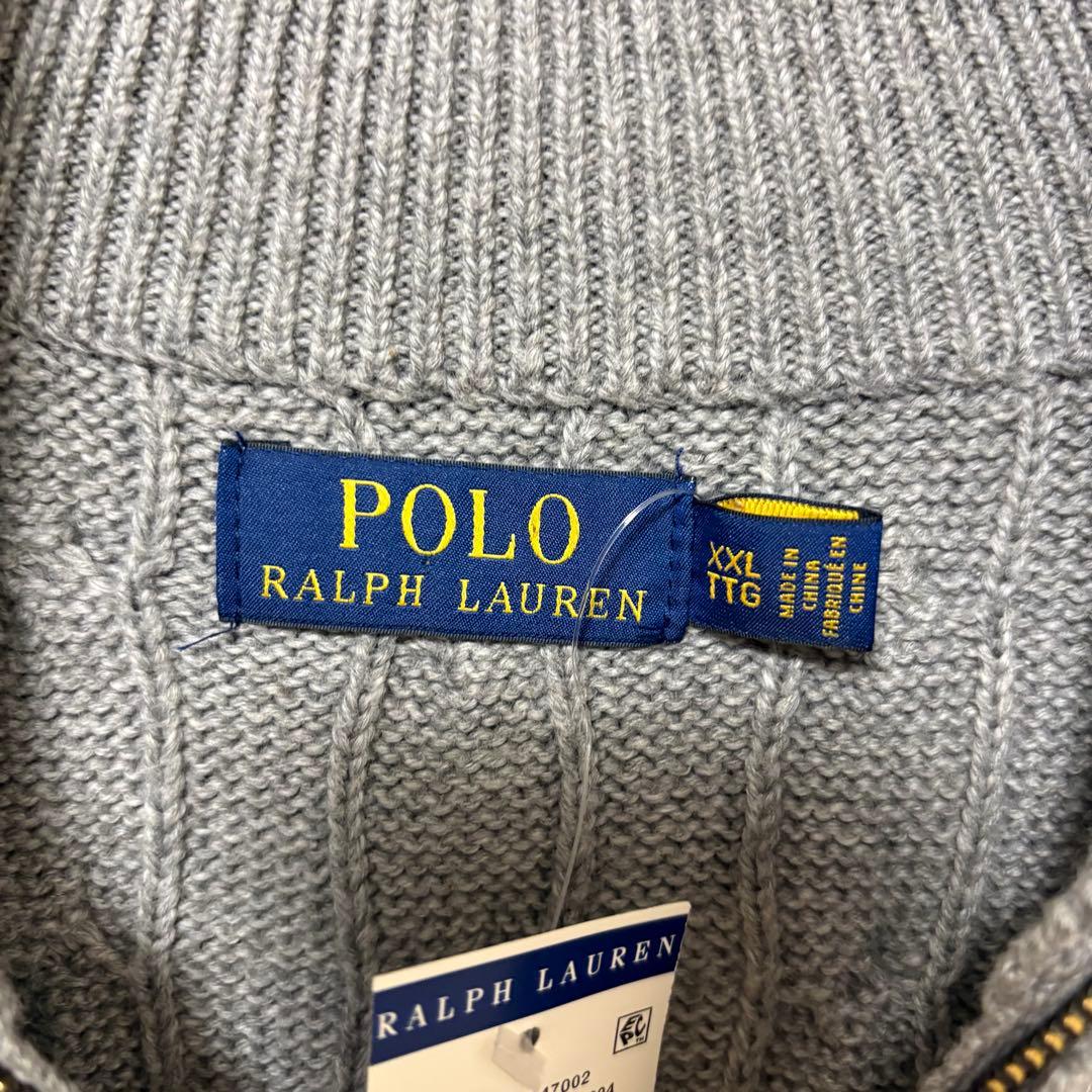 ポロラルフローレン ハーフジップ ケーブルニット グレー ポニー 刺繍 XXL