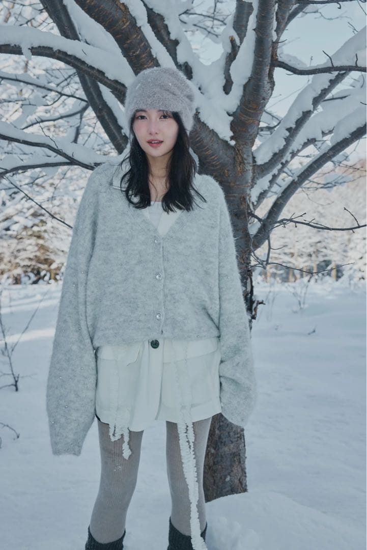 andequal ビジューニットカーディガン オートミール