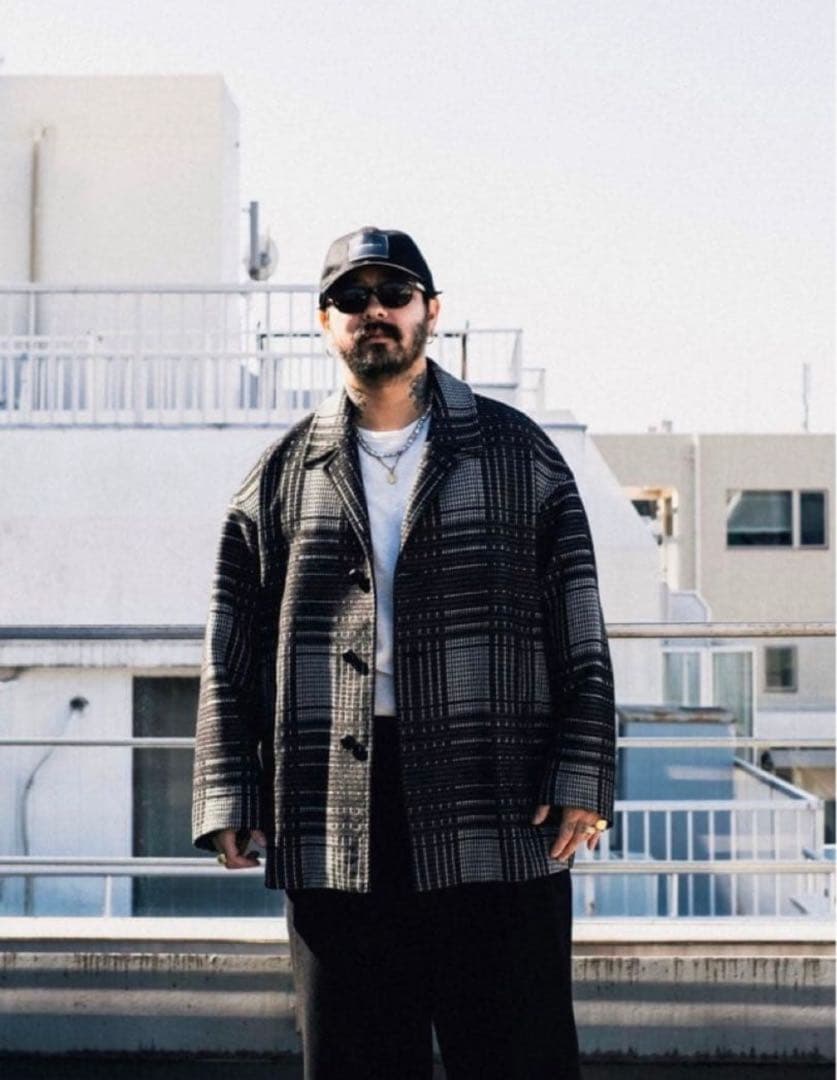 ジャケット・アウター Jacquard Check Wool Short Chester Coat