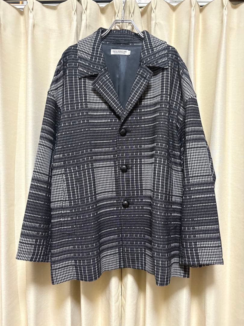 ジャケット・アウター Jacquard Check Wool Short Chester Coat