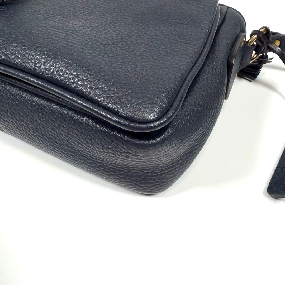 【未使用級】【近年】フェリージ　ショルダーバッグ　シボ革　タッセル　ネイビー