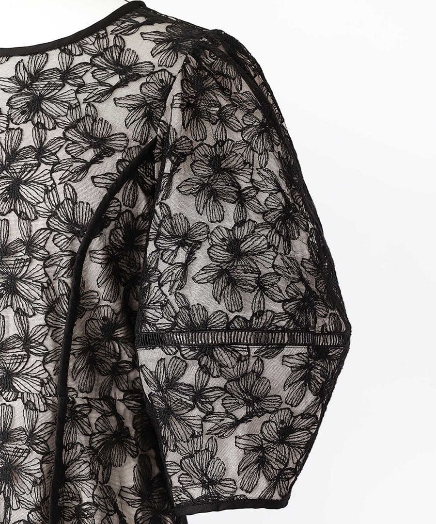 【美品】GIRL パフスリーブ総レースフレアロングワンピース　ピンクベージュ