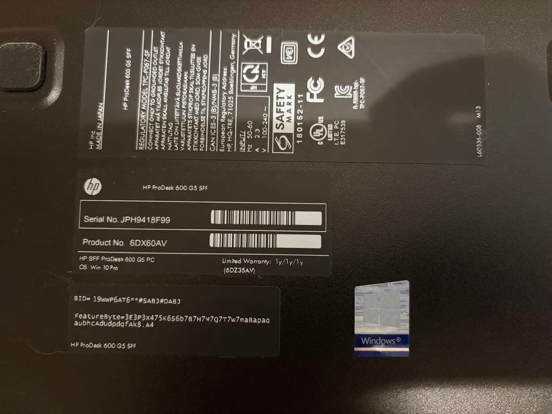 HP ProDesk 600 G5 SFF SSD256G メモリ8G NVNe