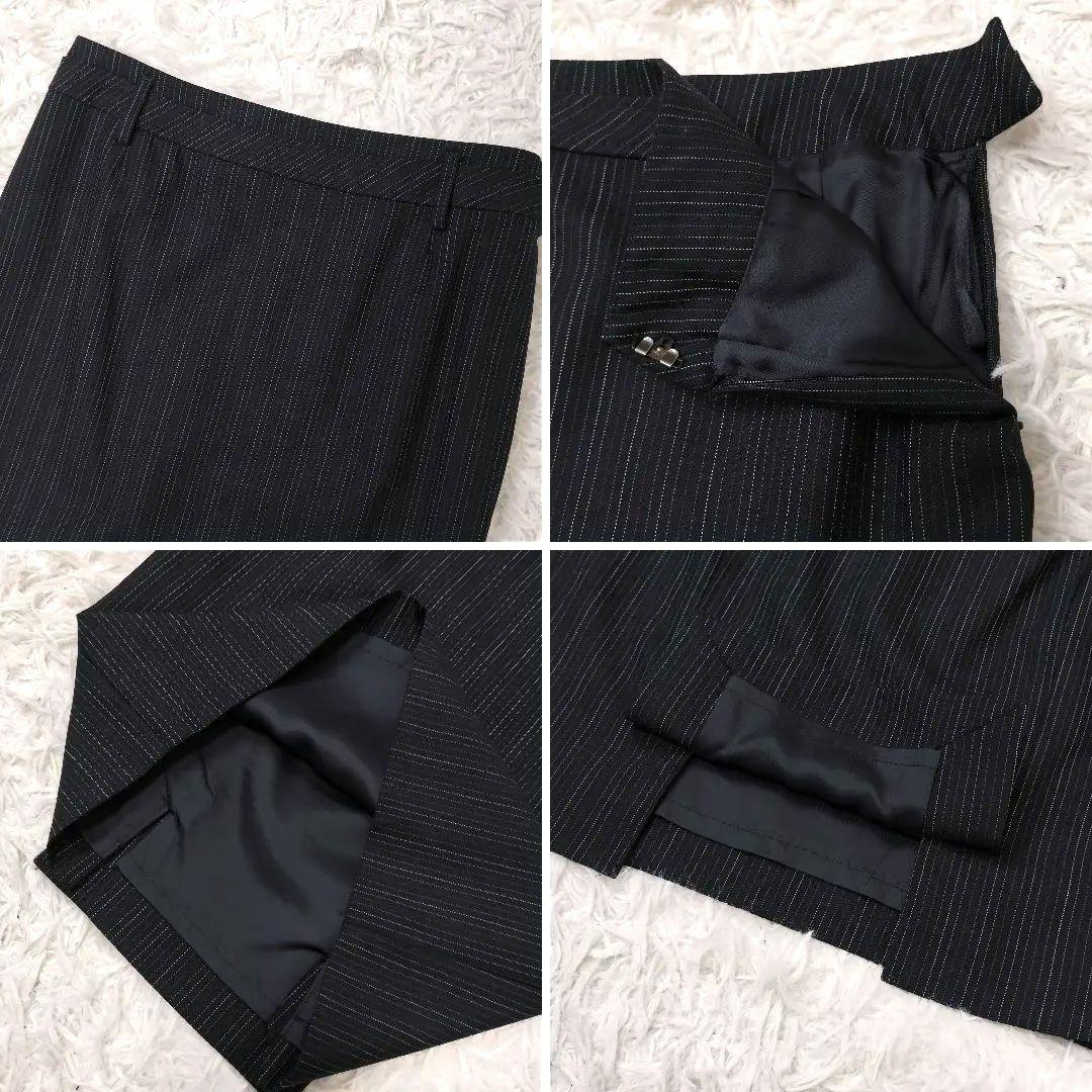 極美品✨総柄 マルチストライプ スカートスーツ ブラック 38〜40 M