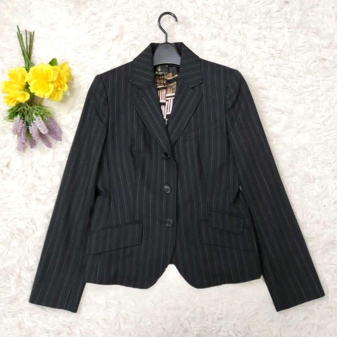 極美品✨総柄 マルチストライプ スカートスーツ ブラック 38〜40 M