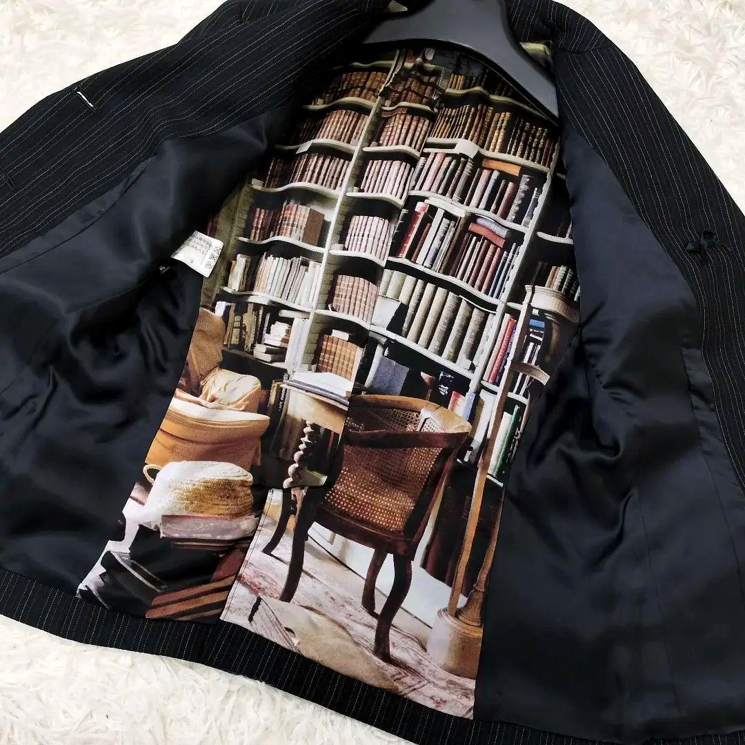 極美品✨総柄 マルチストライプ スカートスーツ ブラック 38〜40 M