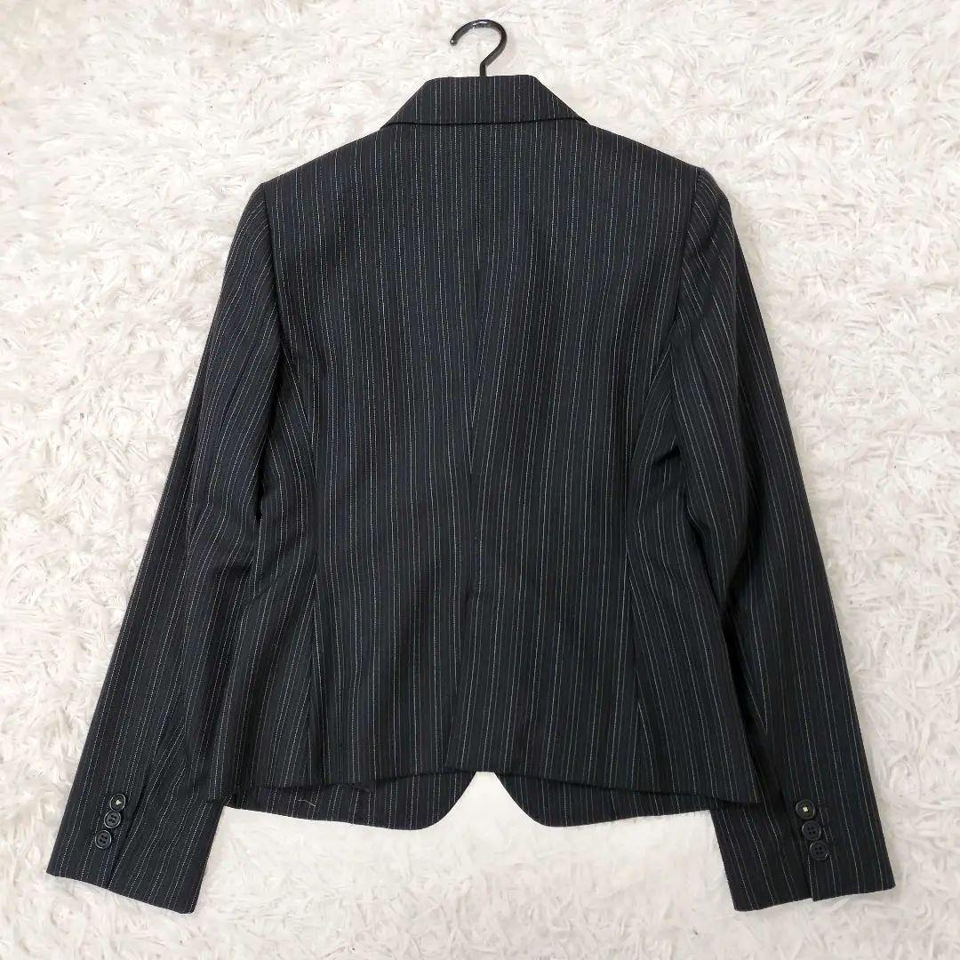 極美品✨総柄 マルチストライプ スカートスーツ ブラック 38〜40 M