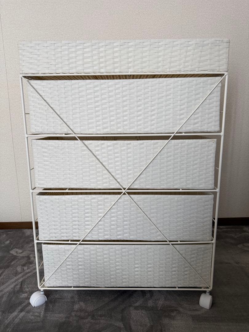 値下げ★ラタン風サニタリーバスケットランドリーチェスト キャスター付 ホワイト