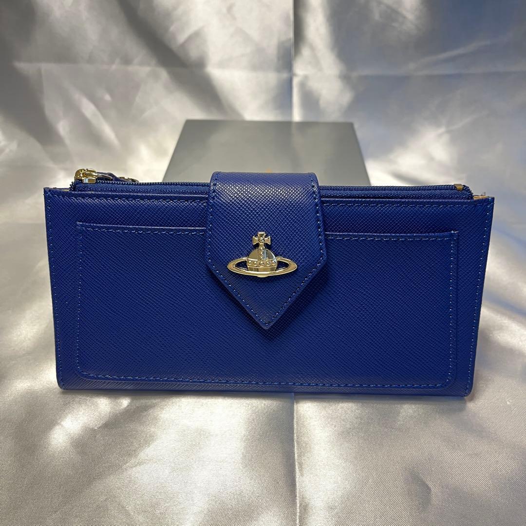 新品 Vivienne Westwood ブルー ゴールドオーブ 長財布