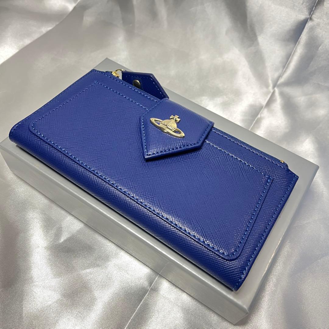 新品 Vivienne Westwood ブルー ゴールドオーブ 長財布