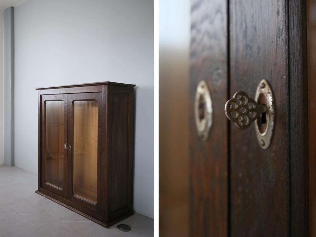 フランスアンティークブックケースキャビネット/本棚/食器棚/飾り棚(90-175