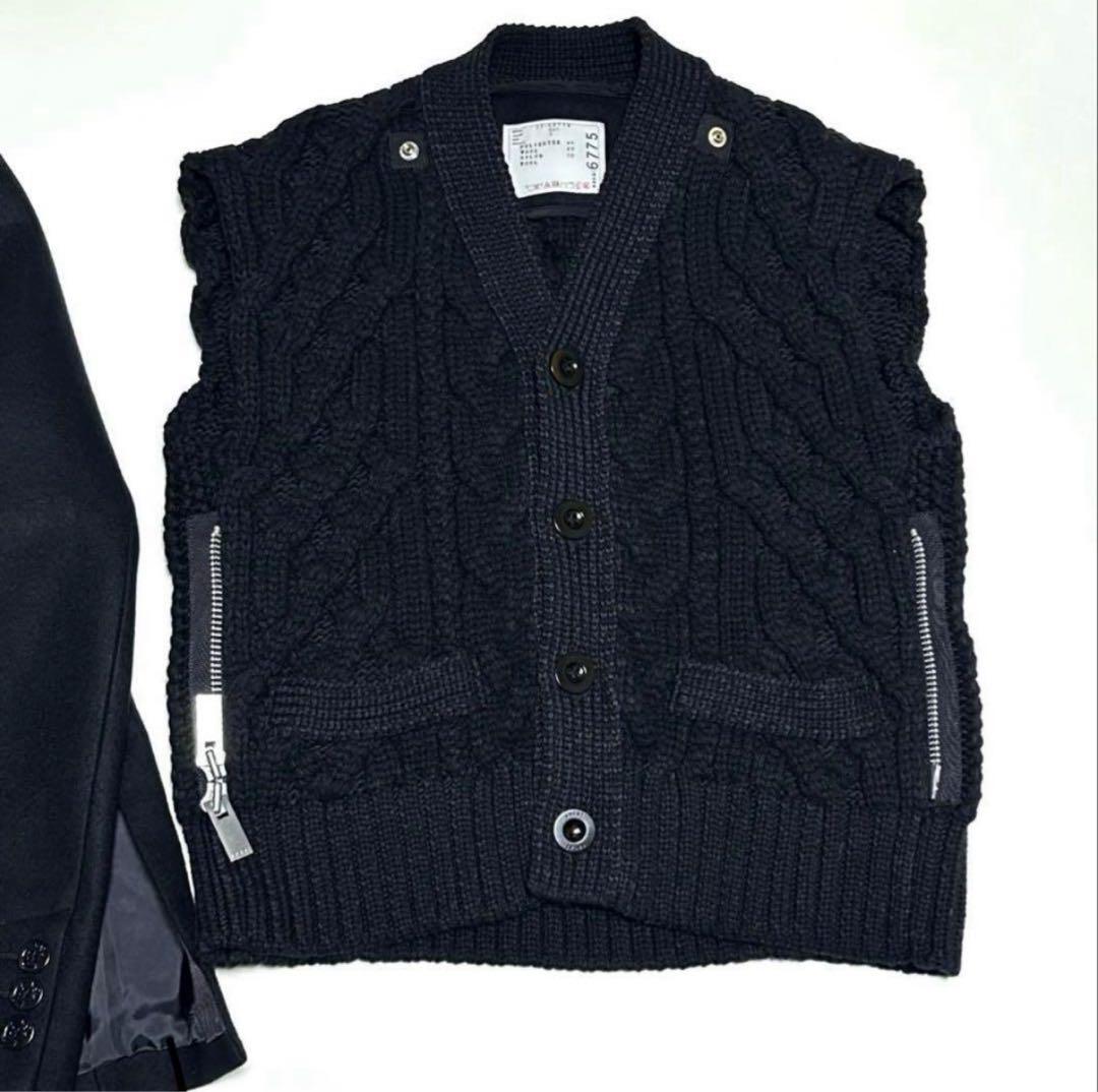sacai ケーブルニットジャケット ブラック