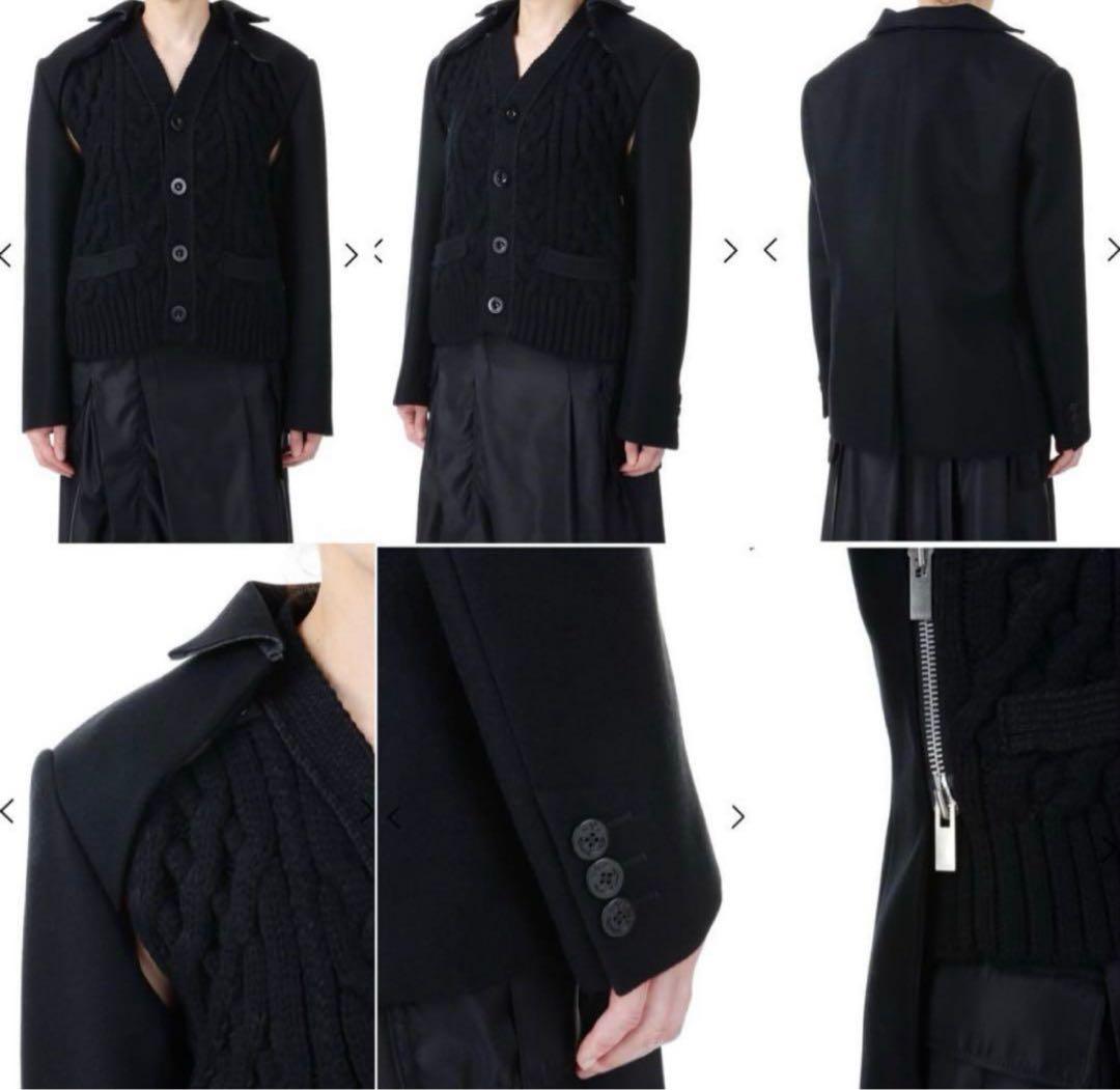 sacai ケーブルニットジャケット ブラック