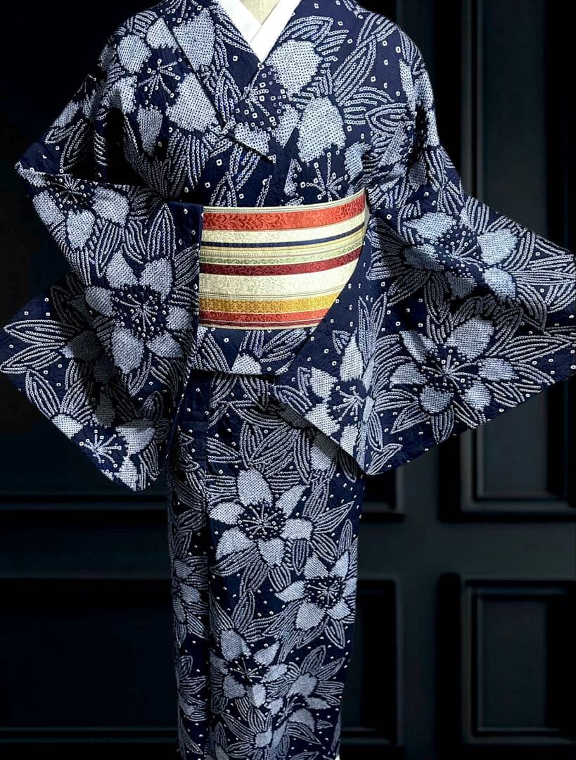 希少サイズ✨身幅LLトールサイズ‼️有松鳴海絞り浴衣！新品❣️逸品‼️藍染に白