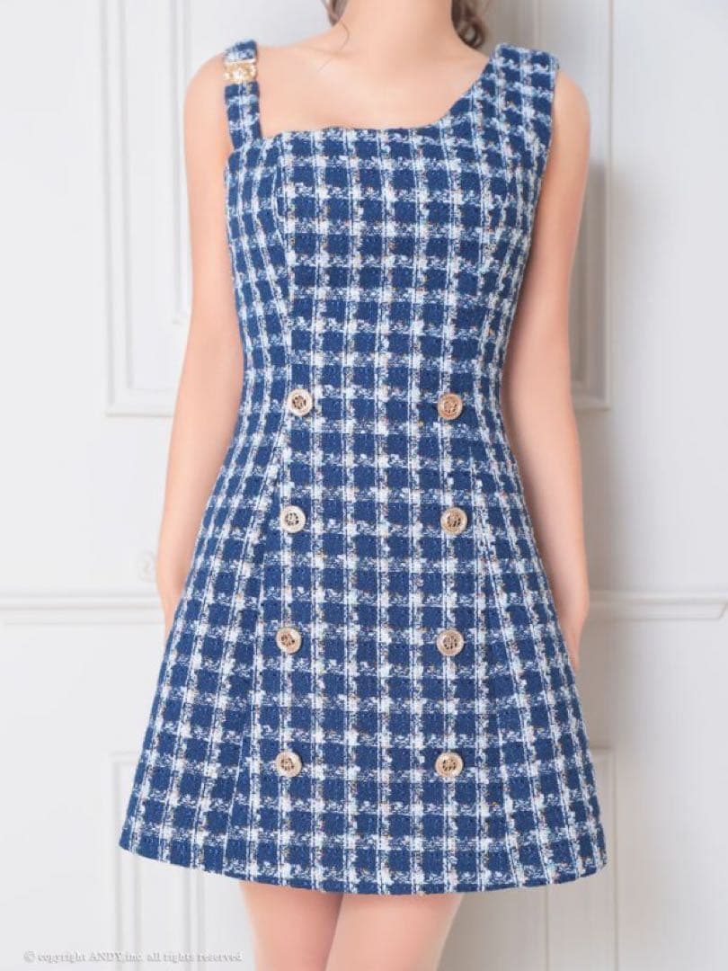 an キャバドレス　チェック　ツイード　ボタンデザイン