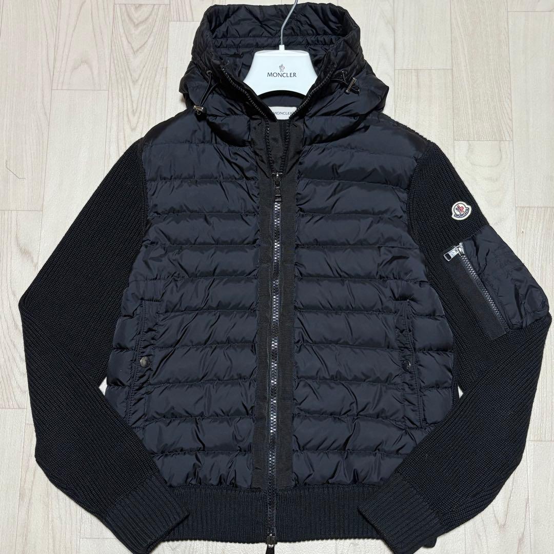 美品/L相当◎ MONCLER ハイブリッド ニット ダウンジャケット ブラック