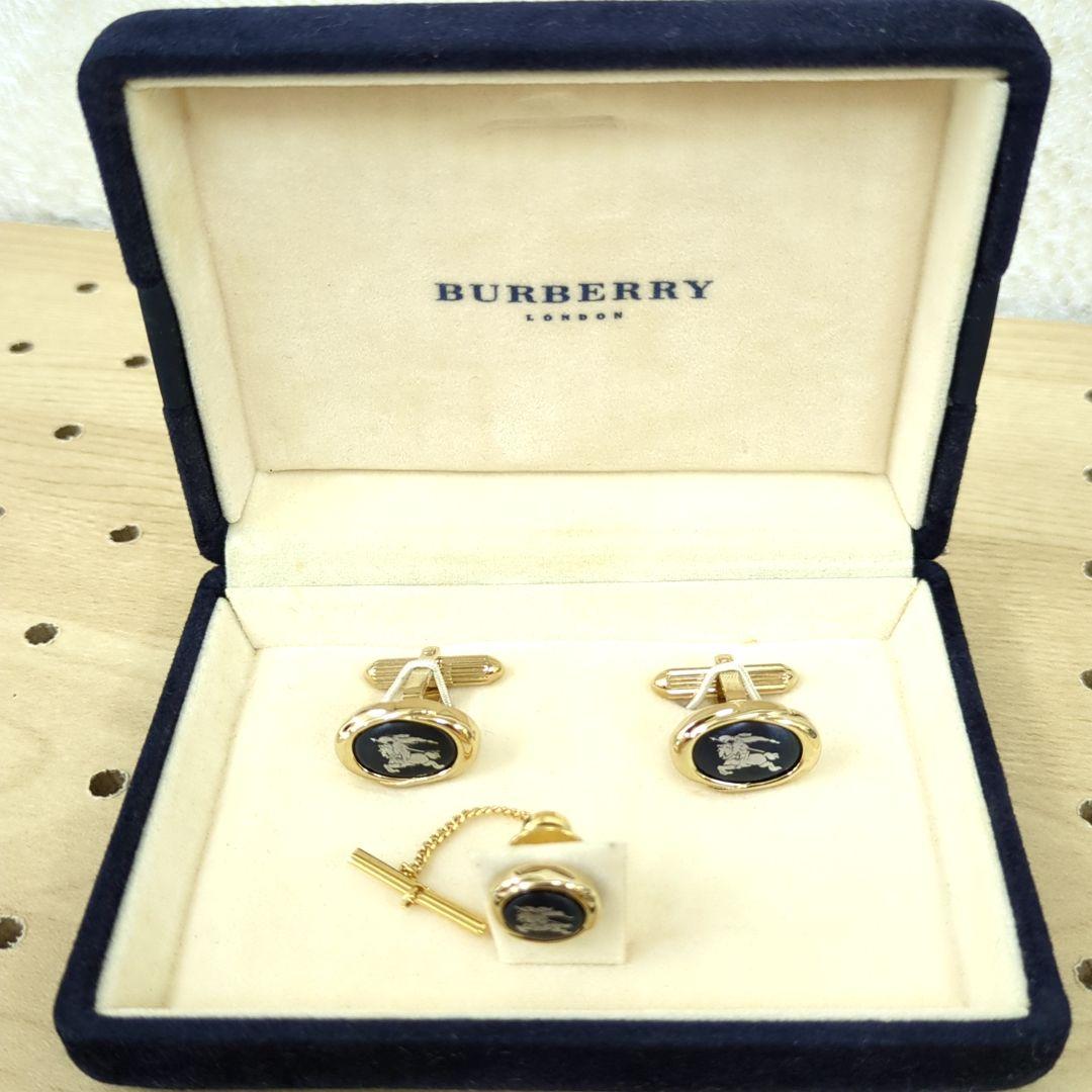 バーバリー 騎士 ネクタイピン カフリンクス ゴールド シルバー 濃いネイビー