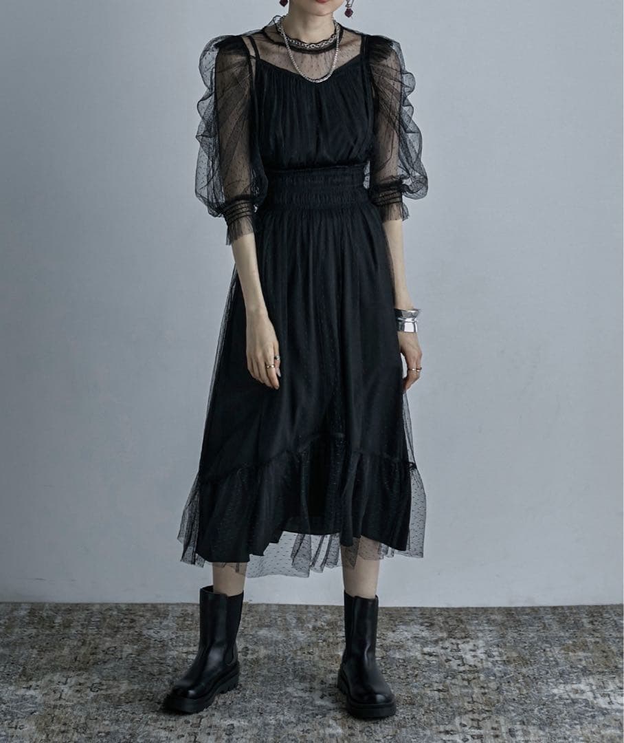 etoll. ドットチュール レイヤードドレスワンピース 結婚式