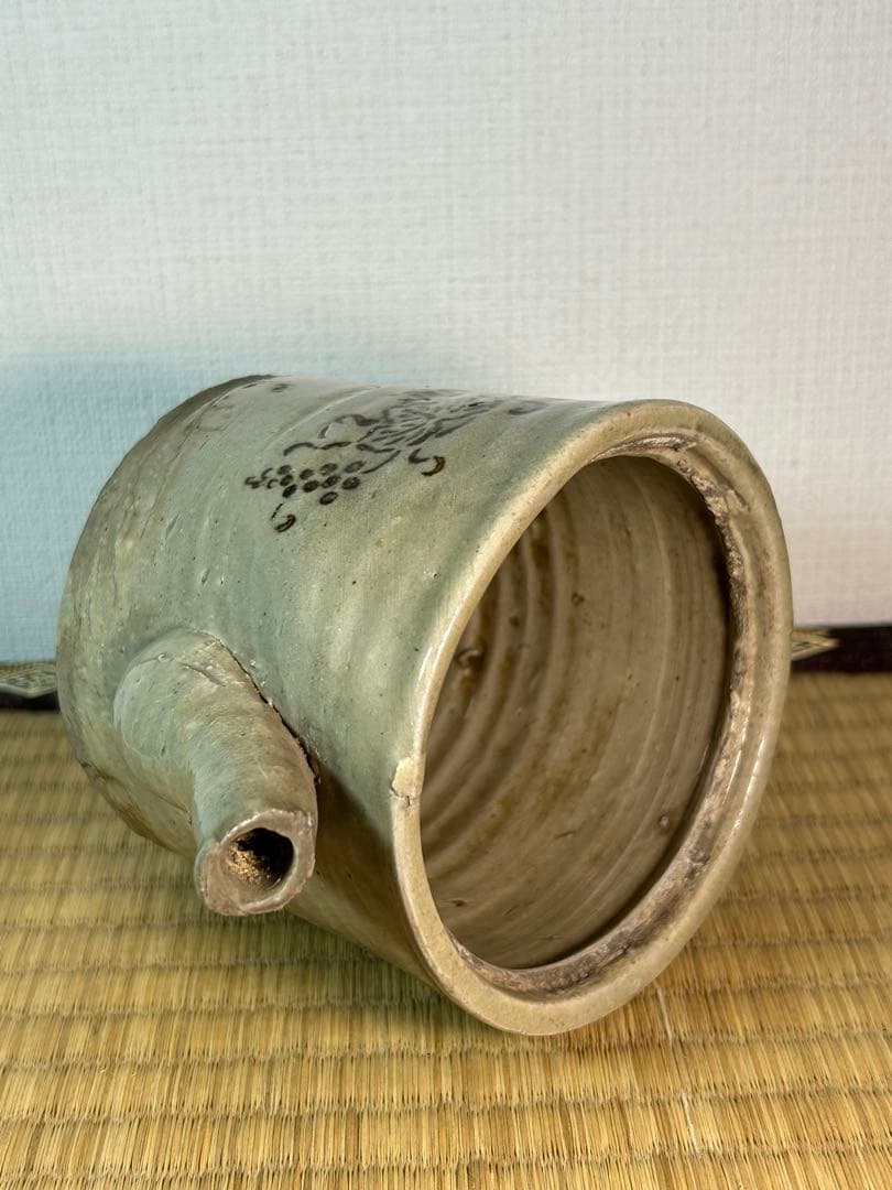 御深井焼水注　湯桶　葡萄印判図 江戸時代　蓋無し