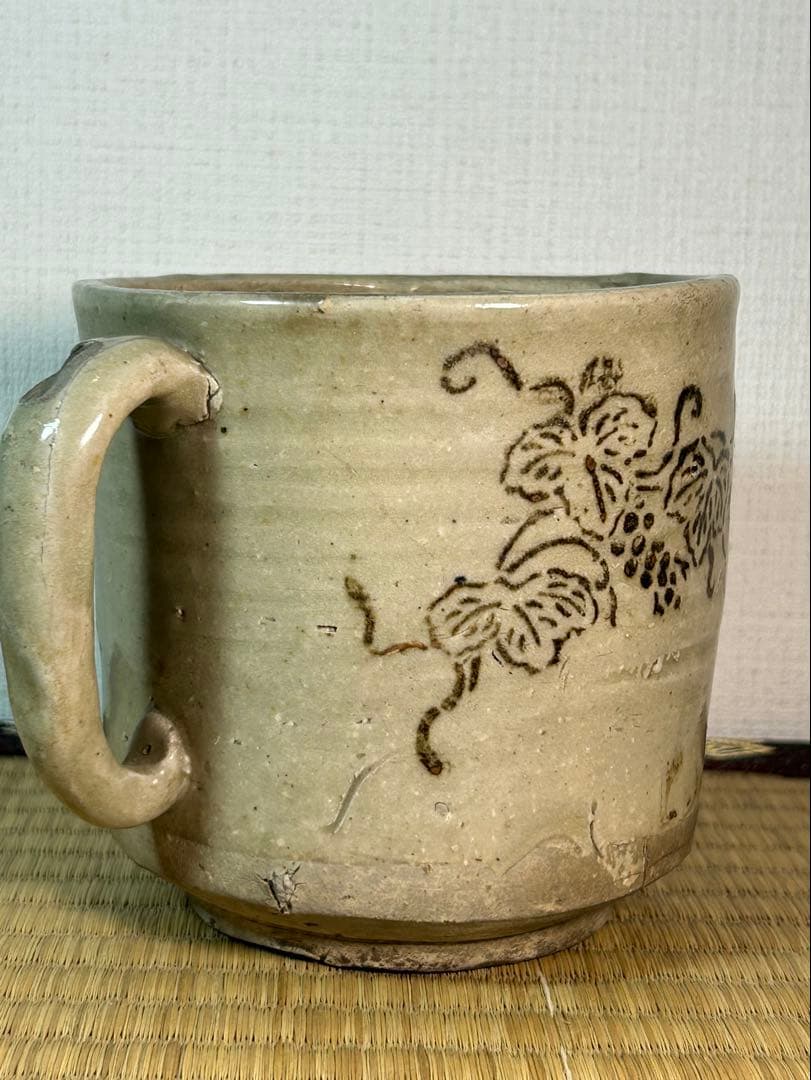 御深井焼水注　湯桶　葡萄印判図 江戸時代　蓋無し