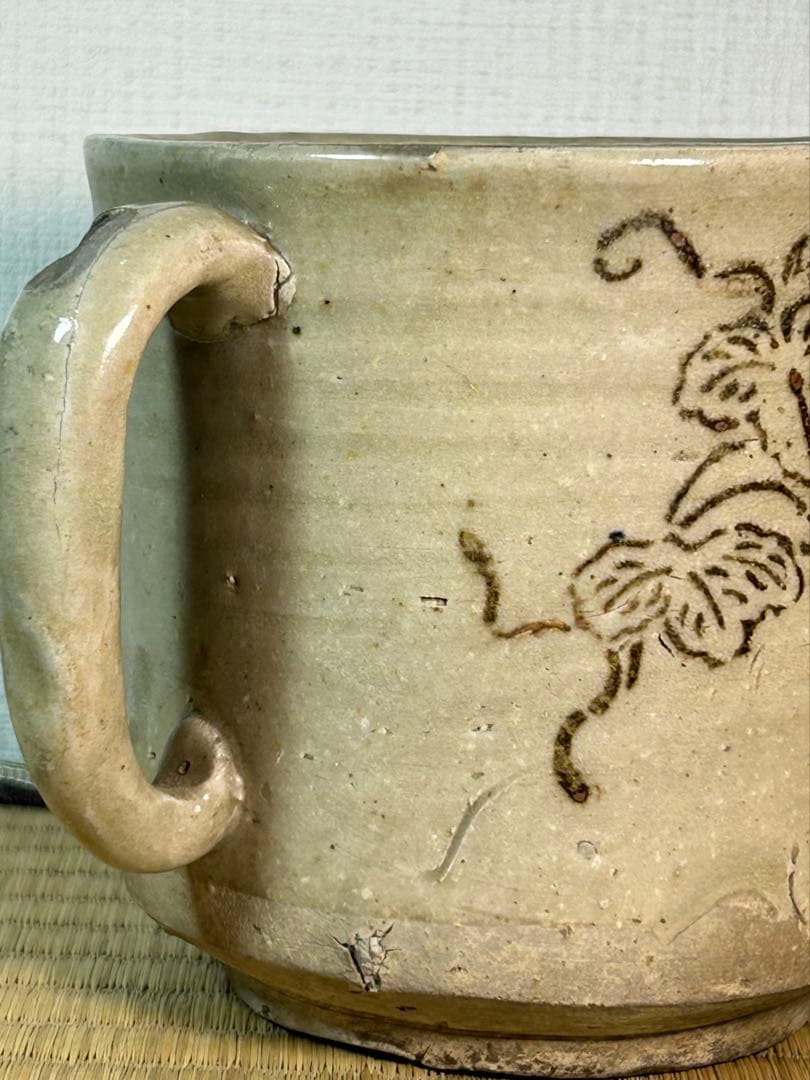 御深井焼水注　湯桶　葡萄印判図 江戸時代　蓋無し