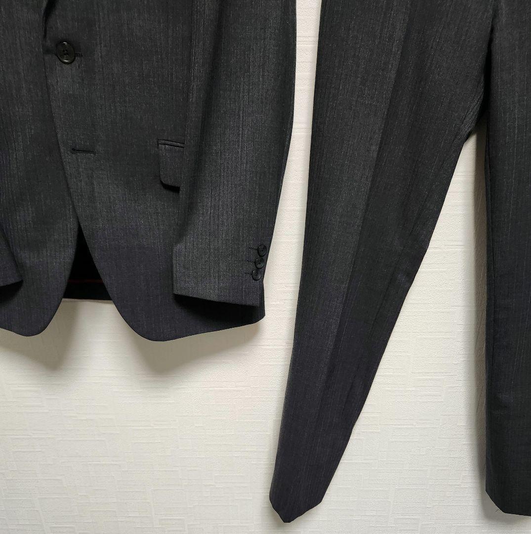 リスペクトネロ　メンズ　スーツ　スリーピース　グレー　ストライプ　細身　ウール混