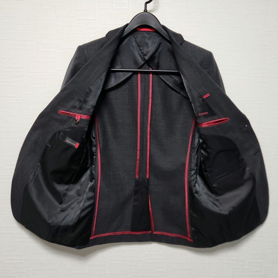 リスペクトネロ　メンズ　スーツ　スリーピース　グレー　ストライプ　細身　ウール混