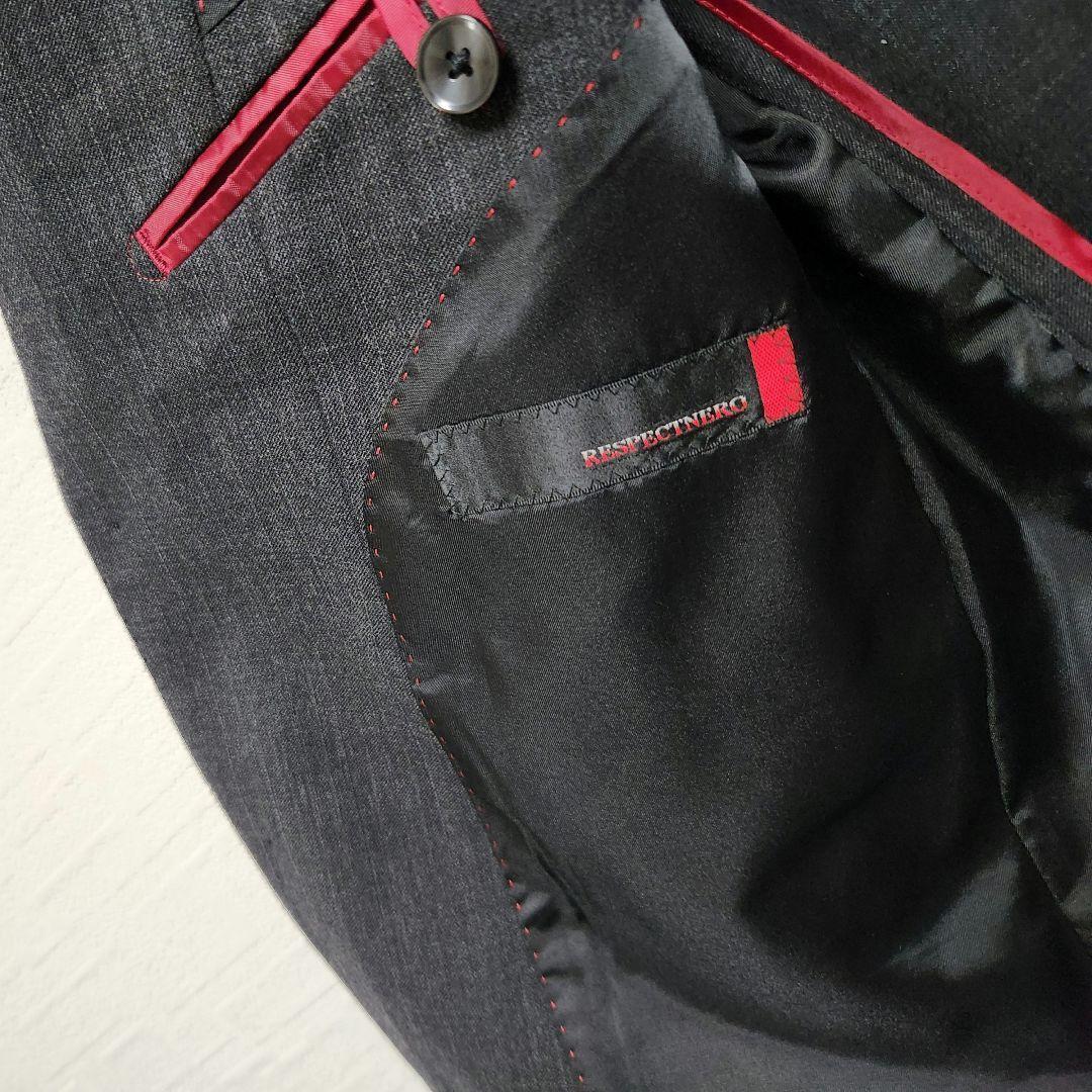 リスペクトネロ　メンズ　スーツ　スリーピース　グレー　ストライプ　細身　ウール混