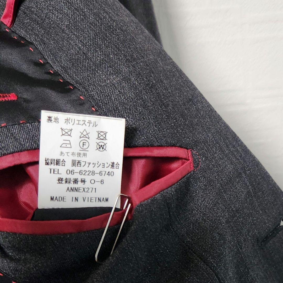 リスペクトネロ　メンズ　スーツ　スリーピース　グレー　ストライプ　細身　ウール混