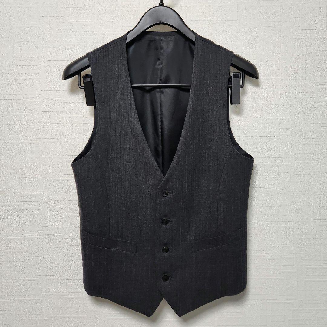 リスペクトネロ　メンズ　スーツ　スリーピース　グレー　ストライプ　細身　ウール混