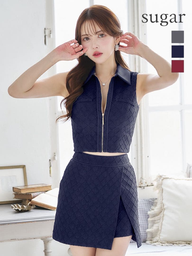 m*r様 sugar 【Glossy】 ネイビー キルティングドレス