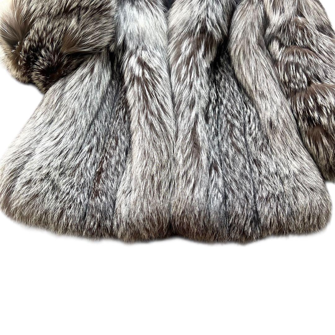 肉厚ボリューム◎ 着丈80cm シルバーフォックス リアルファーコート 本毛皮