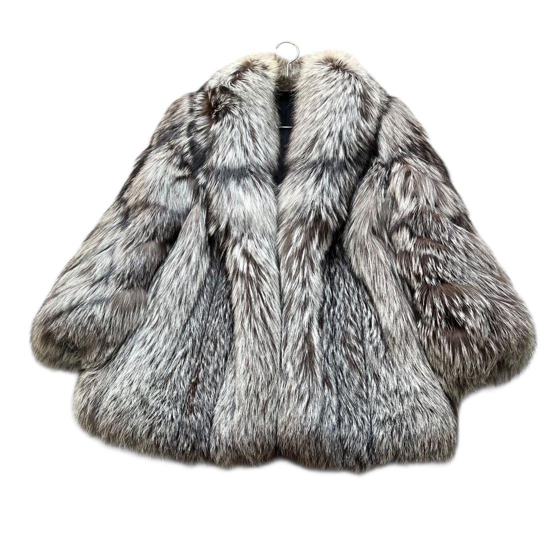 肉厚ボリューム◎ 着丈80cm シルバーフォックス リアルファーコート 本毛皮