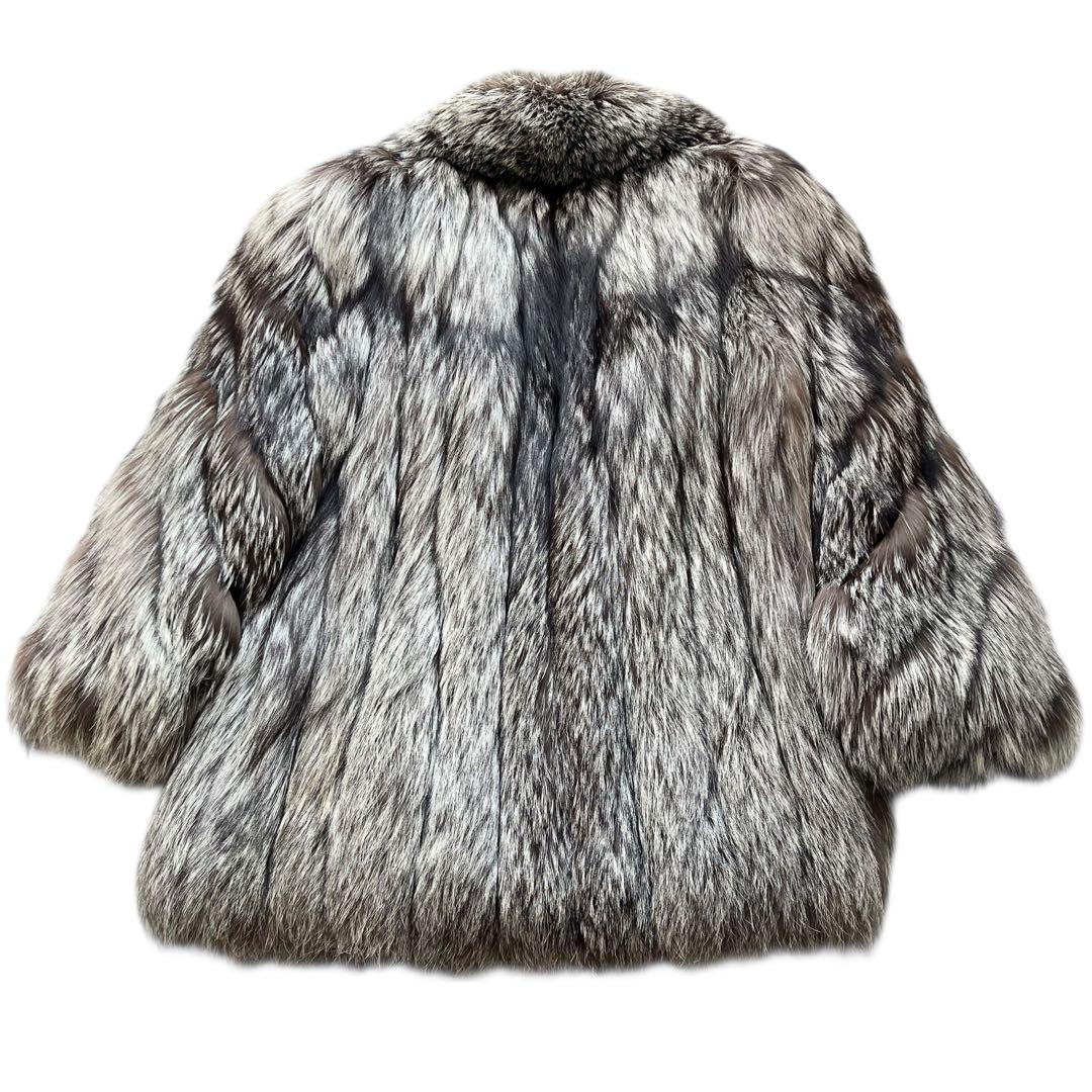 肉厚ボリューム◎ 着丈80cm シルバーフォックス リアルファーコート 本毛皮