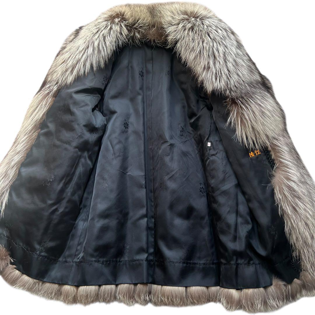 肉厚ボリューム◎ 着丈80cm シルバーフォックス リアルファーコート 本毛皮