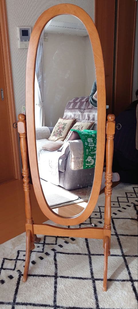 【激安特価】ナチュラルウッドスタンドミラー　希少　オーバル　ウッド　姿見