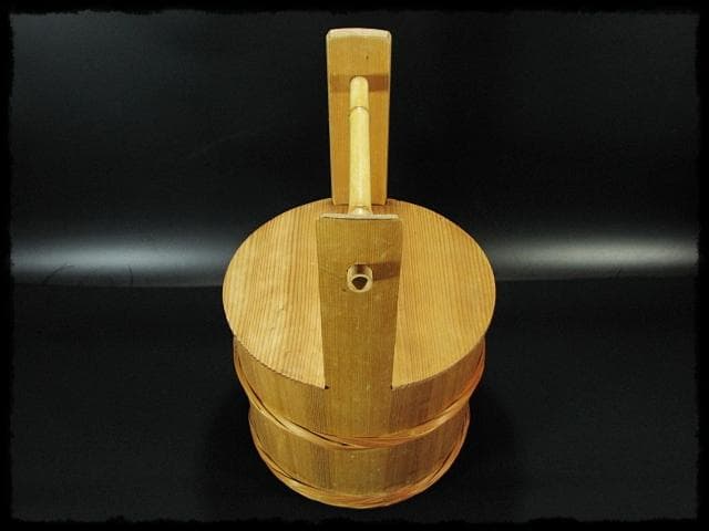 露地道具 水張桶 大型 手桶 水桶 通桶 つくばい 木地 茶道具 f319