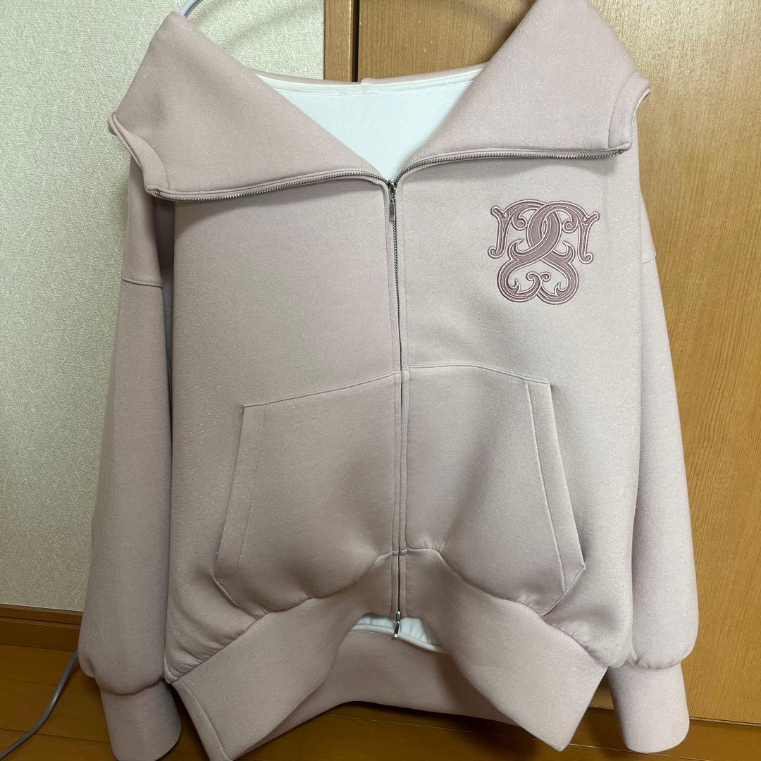 ピンク フード付き ジップアップパーカー