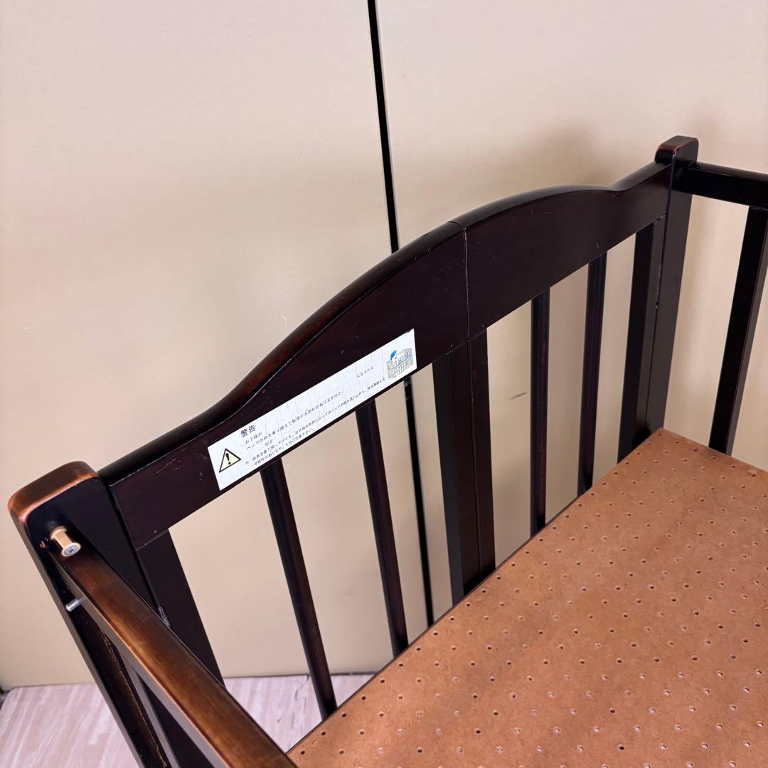 ☆除菌清掃済☆　スリーピー　折りたたみベビーベッド　ハイタイプ　ダークブラウン