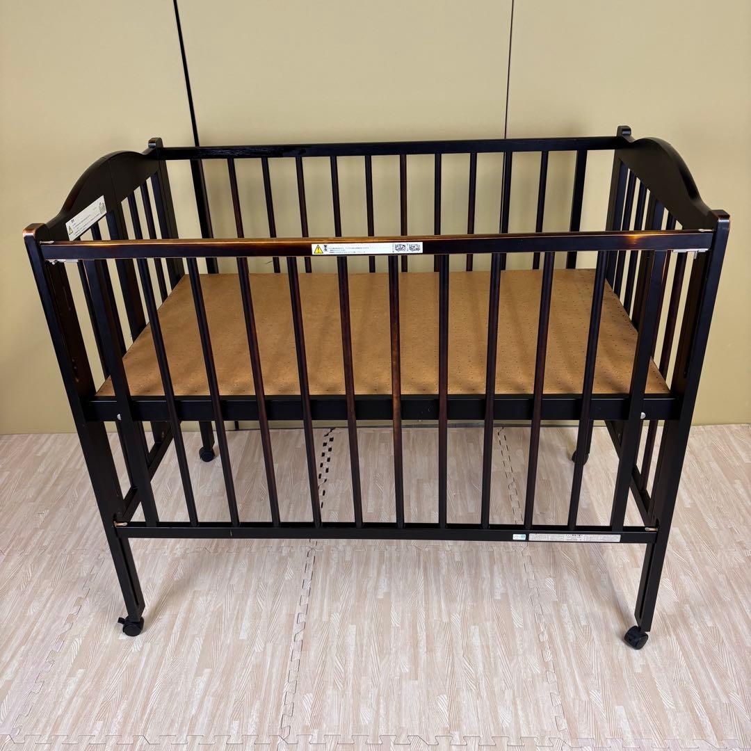 ☆除菌清掃済☆　スリーピー　折りたたみベビーベッド　ハイタイプ　ダークブラウン