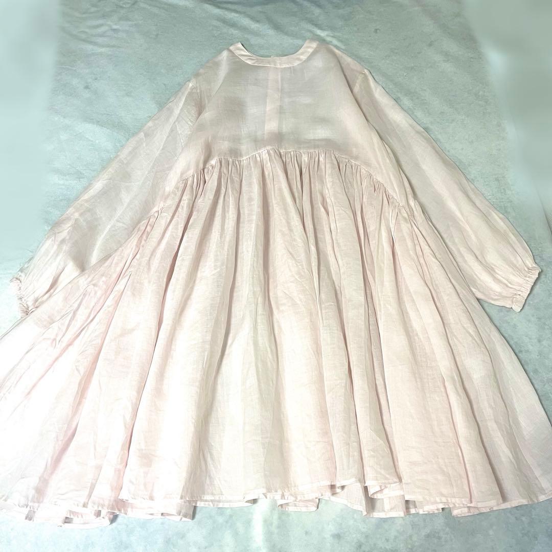 極美品❤️ビアズリー2wayリネンギャザーチュニックワンピース　ベビーピンク洗える
