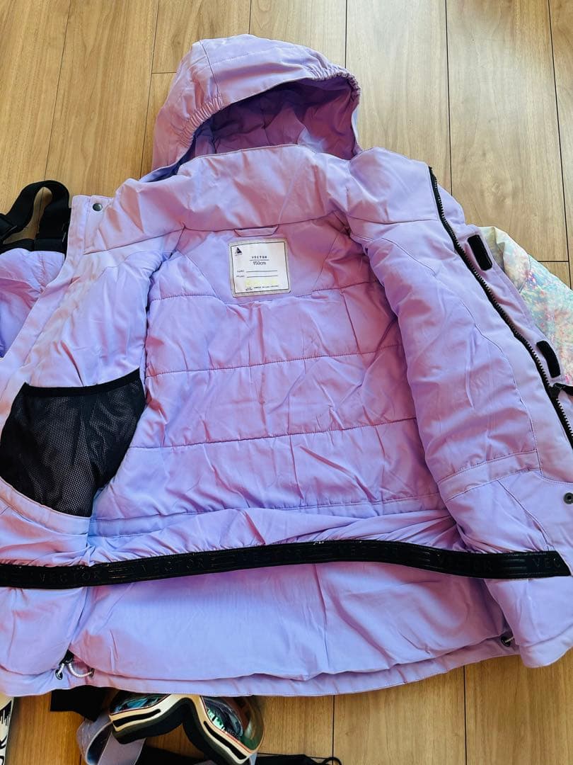 ジュニアスキーウェア、スノボウェアセット 薄紫色150