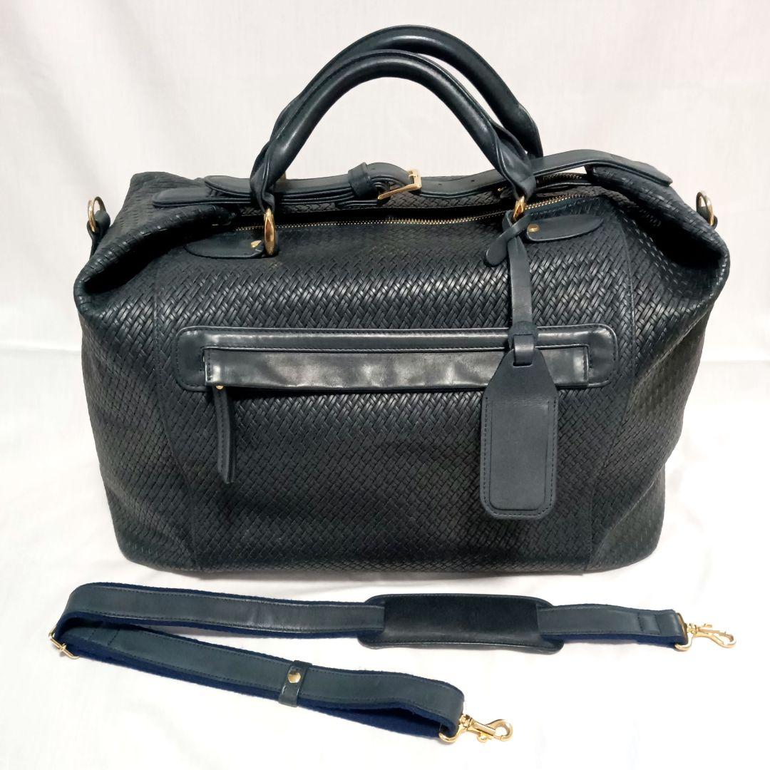 廃盤希少美品 フラソリティ 日本製 ボストンバッグ ショルダースト付き 紺色本革