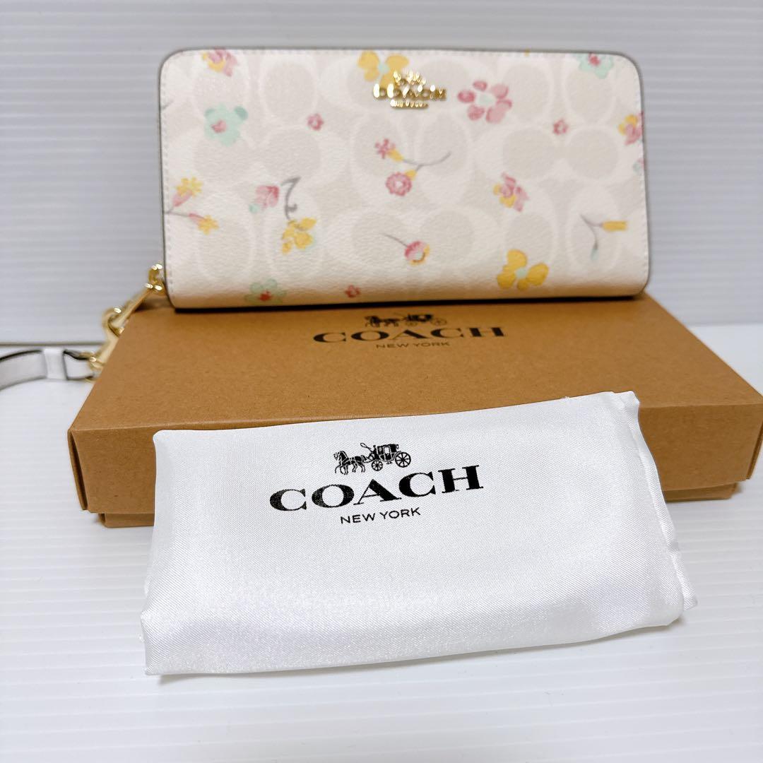 【新品未使用】COACH　長財布　C8695　IMCAH ホワイト　花柄