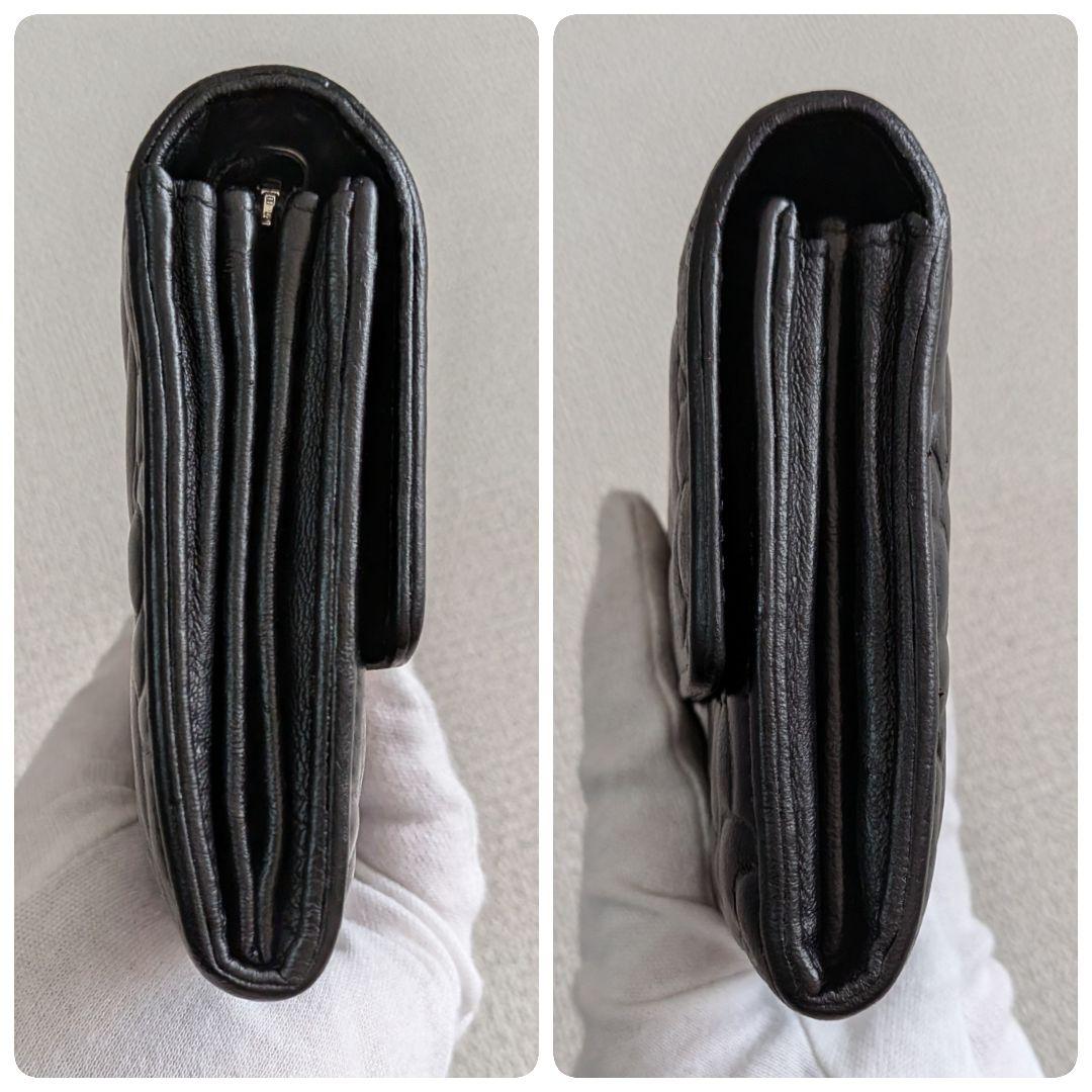 シャネル　フラワーココ型押し長財布　黒　ラムスキン　ショルダー　チェーン
