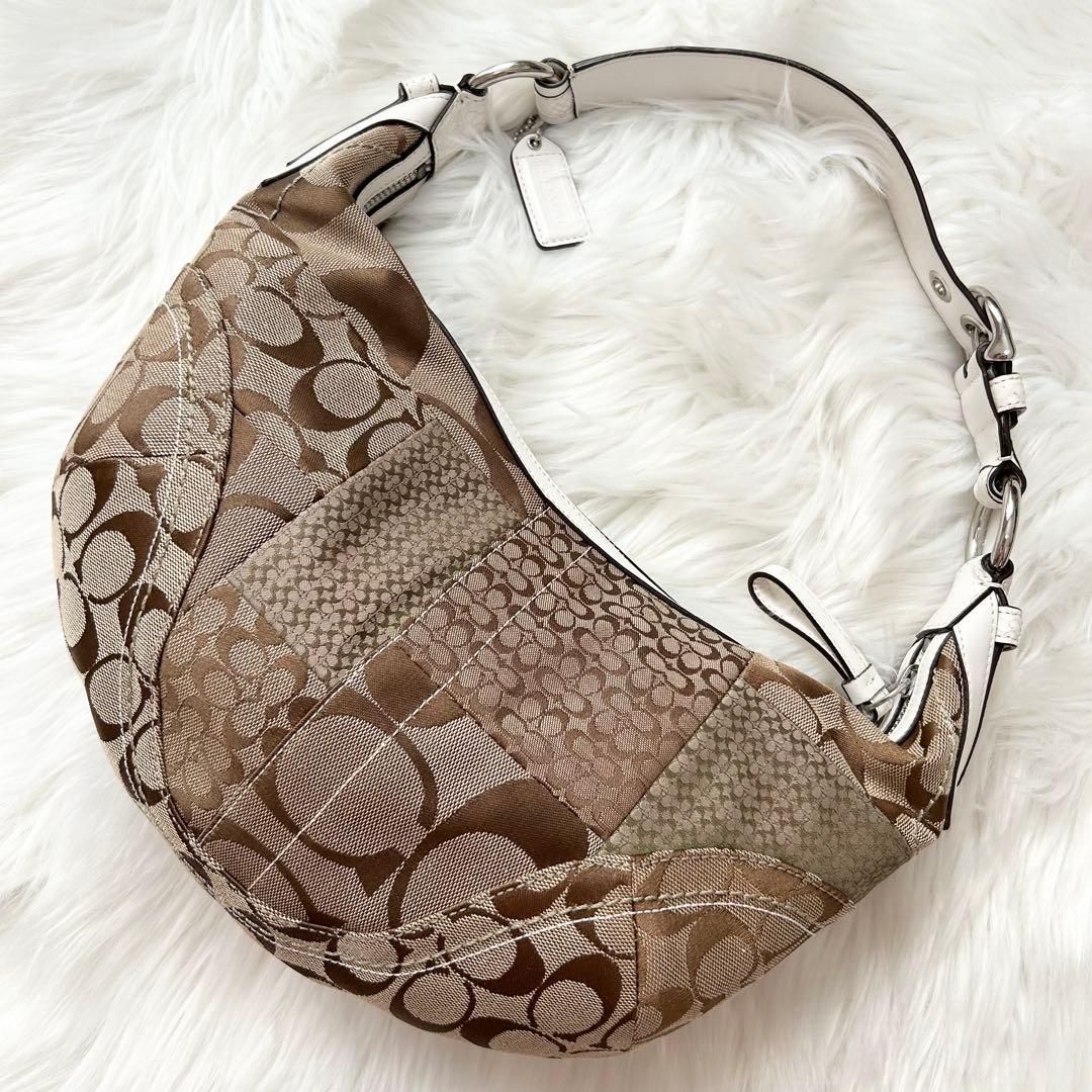 COACH 10086 ワンショルダーバッグ　パッチワーク　キャンバス　レザー