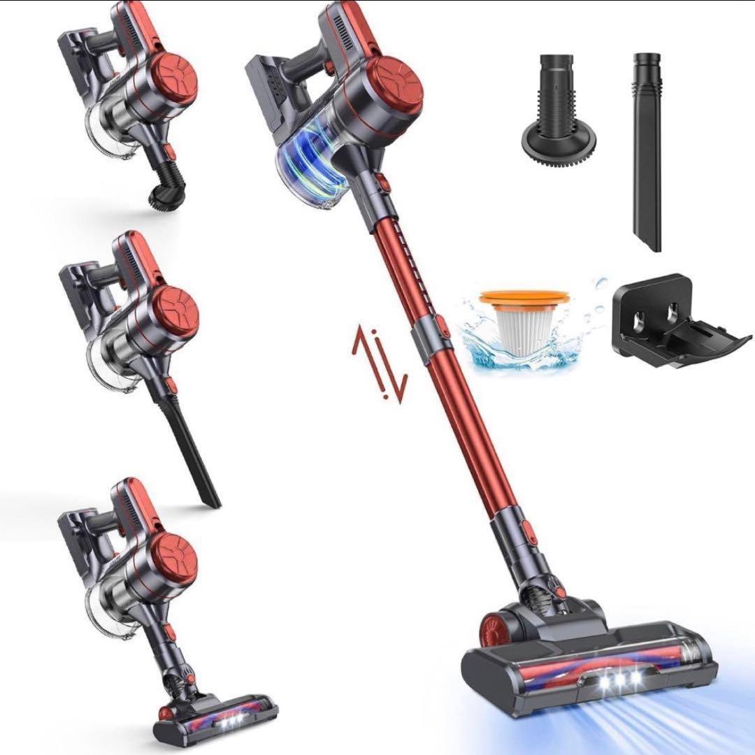 【新品】掃除機　コードレス　高速回転 スティッククリーナー LED付き レッド
