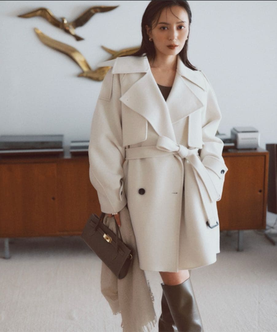 アニュアンス　リバーウールミドルトレンチコート　ECRU